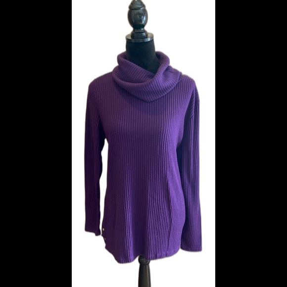 Liz Claiborne Womens Sweater Plus Sz XL Turtleneck Plum Purple Ribbed Fuzzy Knit - Picture 2 of 12